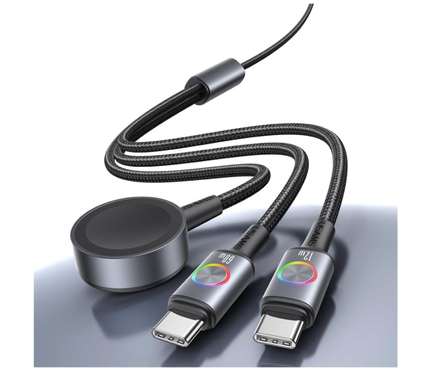 USAMS Kabel 3w1 z ładowarką indukcyjną 72W do USB-C stalowy - 1569028 - zdjęcie 3